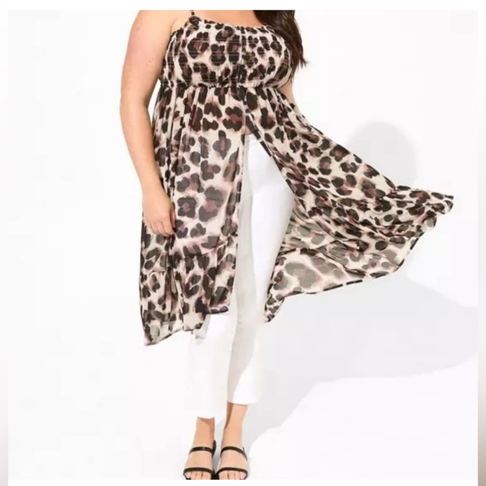 Torrid Leopard Print Overlay Jacket chiffon tunic adjustable straps